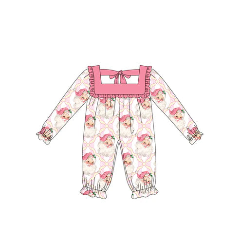 5.20 LR2212 Baby Girls Long Sleeves Pink Santa Plaid Pant Rompers Preorder