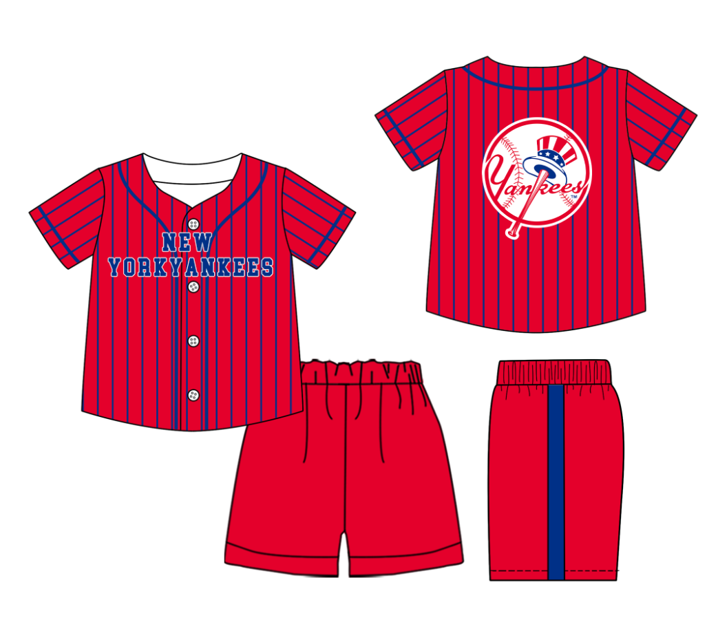 Custom Milk Silk Order MOQ:3 or 5 pcs Each Design Team State Kids Summer Red Short Sleeve Shorts Sets-26.1.20