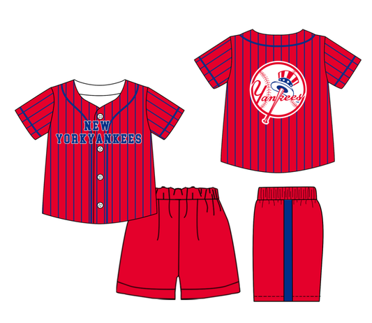 Custom Milk Silk Order MOQ:3 or 5 pcs Each Design Team State Kids Summer Red Short Sleeve Shorts Sets-26.1.20