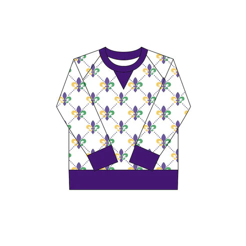 10.6 GT1267 Baby Girls Mardigras Anchors Checked Long Sleeve Yoga Tee Shirts Top Preorder