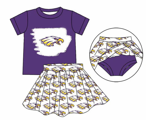 7.7 Custom Moq 3 Baby Girls Blue Leopard Top Bummie Skorts Team Sets（副本）