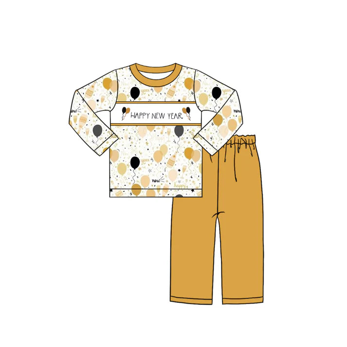 9.27 BLP1299 Baby Boys Happy New Year Balloons Top Pants Clothes Sets Preorder