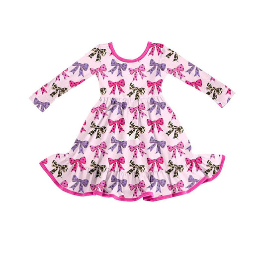 8.26 GLD1275 Baby Girls Colorful Bows Plaid Fall Knee Length Dresses Preorder