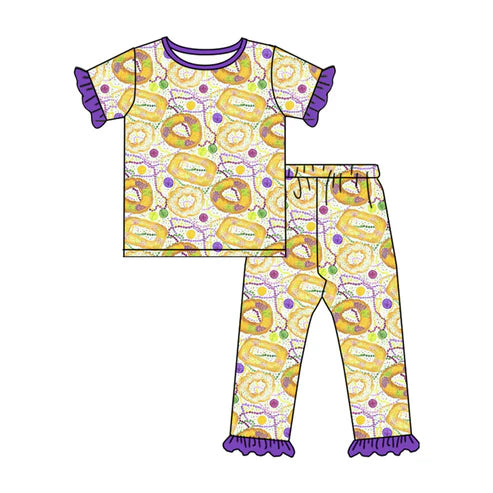 10.21 GSPO2102 Baby Girls Mardigras Donuts Polka Dots Top Ruffle Pants Pajamas Sets Preorder