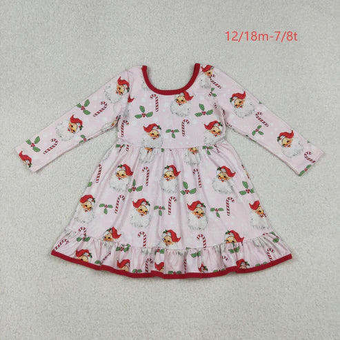 10.10 GLD1251 Baby Girls Santa Candy Cane Holly Christmas Ruffle Knee Length Dress