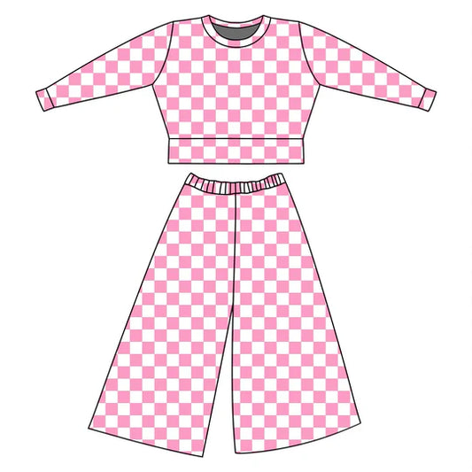 12.9 MOQ:5pcs GLP3225 pre-order toddler girl clothes pink gingham print girl winter set