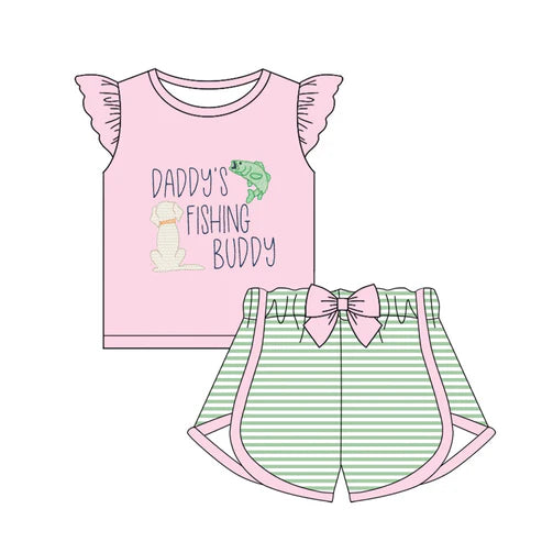 GSSO1673 Baby Girls Daddy's Fishing Buddy Tops Shorts Clothes Sets Preorder