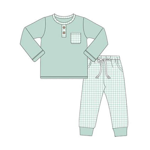 6.7 BLP1077 Baby Boys Aqua Long Sleeves Button Pocket Top Legging Pant Set Preorder
