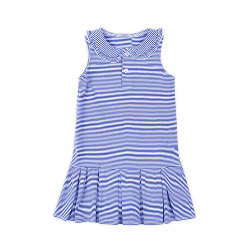 6.7 GSD2636 Baby Girls Sleeveless Button Blue Stripes Knee Length Dresses Preorder