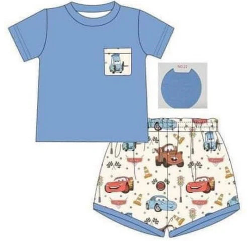 5.13 Boys Car Blue Short Sleeve Shorts Suit