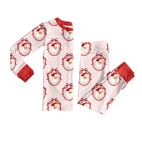 9.4 GLP2799 Baby Girls Santa Bows Top Pant Christmas Pajamas Sets Preorder