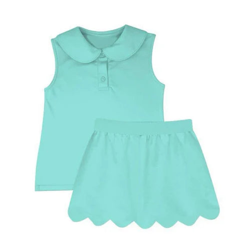 4.3 GSD2349 Baby Girls Aqua Sleeveless Button Top Skirt Yoga Set Preorder