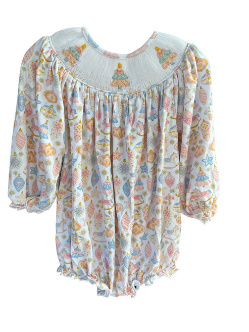 3.29 LR2187 Baby Infant Girls Long Ruffle Sleeves Sea World Trees Smocked Rompers Preorder