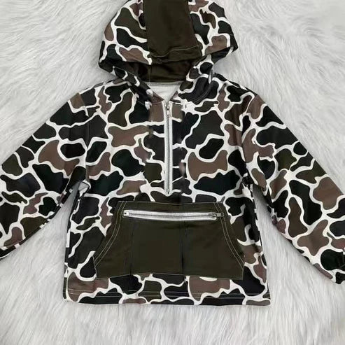 9.30 BT1383 Baby Boys Olive Brown Camo Pockets Zipper Western Hoodie Jackets Top Preorder