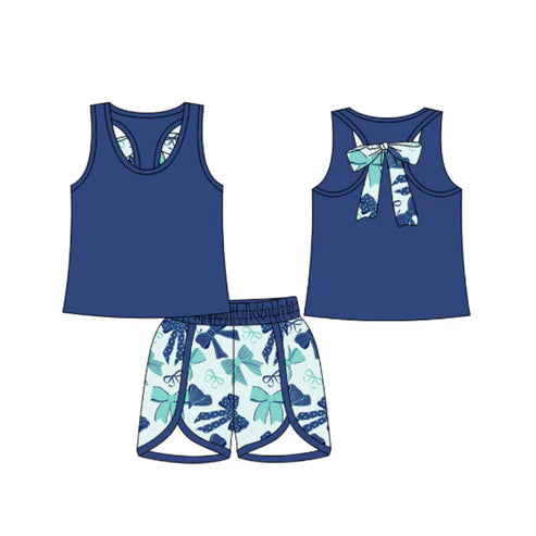 6.13 GSSO2641 Baby Girls Sleeveless Hot Blue Vest Top Bows Short Set Preorder