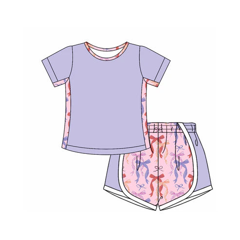 4.21 GSSO2567 Baby Girls Lavender Short Sleeves Top Colorful Bows Shorts Set Preorder