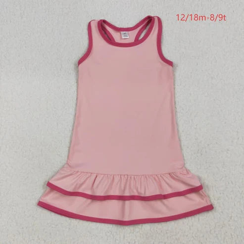 7.10 GSD2630 Baby Girls Pink Sleeveless Ruffle Yoga Knee Length Dress