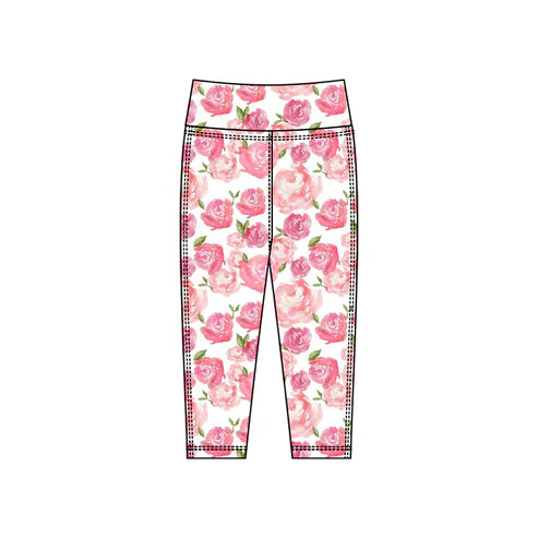 10.25 P0920 Baby Girls Pink Flowers Yoga Leggings Pants Bottom Preorder