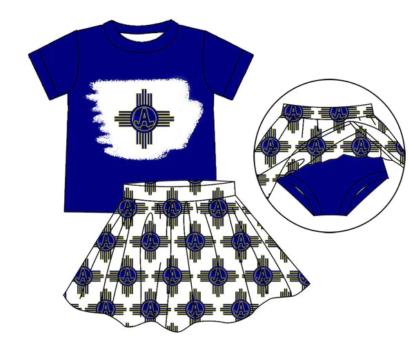 7.7 Custom Moq 3 Baby Girls Blue JAL Top Bummie Skorts Team Sets