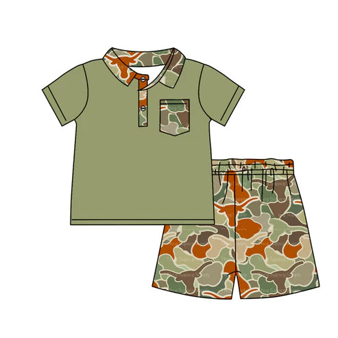 BSSO1150 Baby Boys Green Cow Camo Top Shorts Clothes Sets Preorder