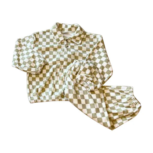 5.27 Baby Boys Beige Green Lattice Pants Clothes Sets Preorder