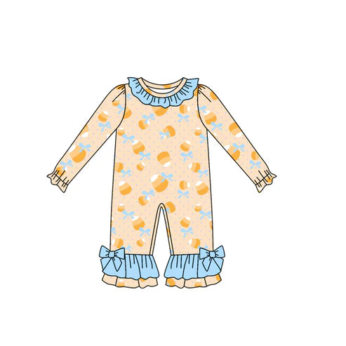 7.26 LR2472 Baby Girls Long Sleeves Bows Candy Ruffle Pant Rompers Preorder