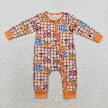 3.13 LR1046 RTS baby boy clothes pumpkin toddler boy halloween winter romper fall clothes-bamboo