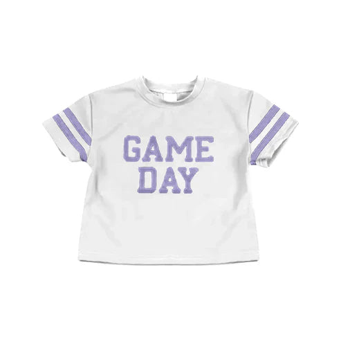 6.25 Custom Moq 3 Baby Girls Lavender Game Day Team Cheer Short Sleeve Sports Shirts Tops
