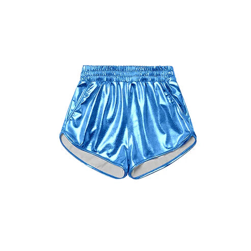 SS0408 Baby Girls Light Blue Pocket Leather Elastic Bottom Shorts Preorder