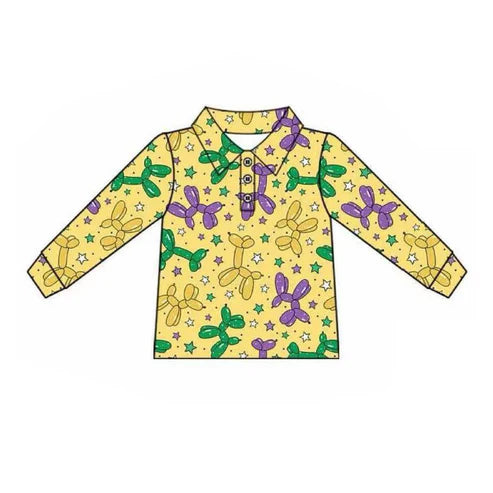 10.1   BT1388 Baby Boys Yellow Long Sleeve Stars Dogs Mardigras Polo Shirts Top Preorder