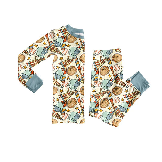 8.28  BLP1248 Baby Boys Baseballs Stars Go Team Top Pant Team Pajamas Set Preorder