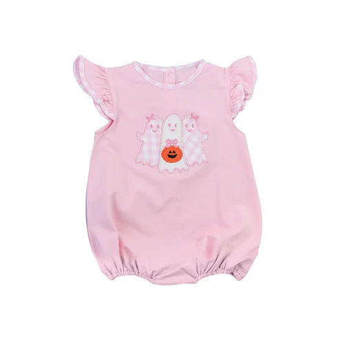 7.30 SR3196 Baby Girls Pink Ghost Pumpkins Halloween Ruffle Rompers Preorder