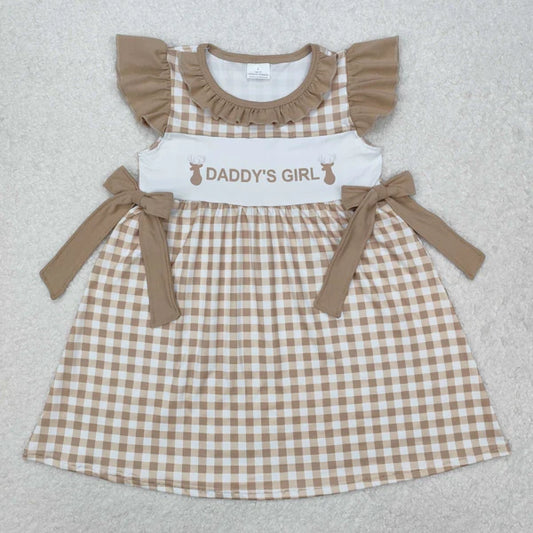 L-3.2 GSD1607 Baby Girls Daddy's Girl Deers Bows Knee Length Dress
