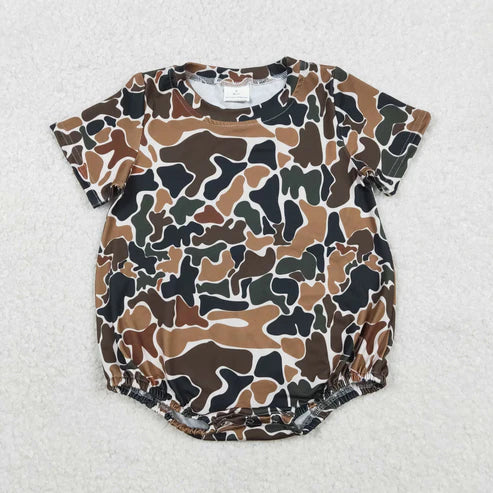 11.27 SR3450 Baby Boys Dark Brown Camo Short Sleeve Southern Rompers