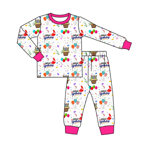 5.21 GLP2337 Baby Girls Pink Long Sleeves Happy Birthday Top Pant Pajamas Set Preorder