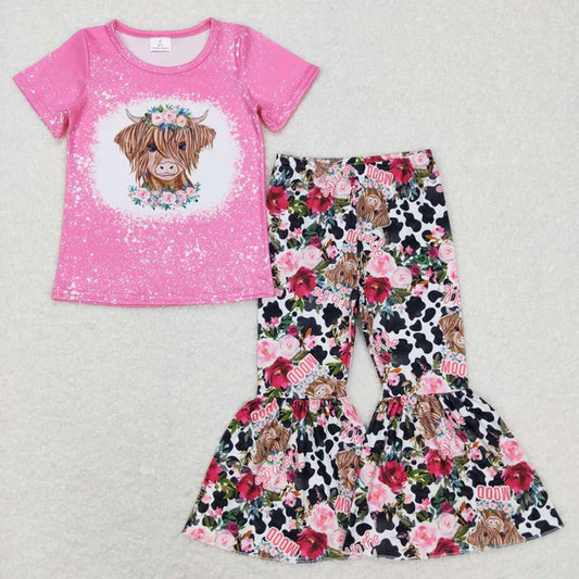 L-3.7 GSPO1024 moo cow head flower cow pattern pink short-sleeved white trousers suit