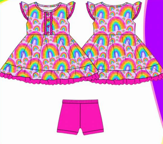 12.23 MOQ：5pcs GSSO2985 pre-order baby girl clothes Rainbow print toddler girl summer outfit