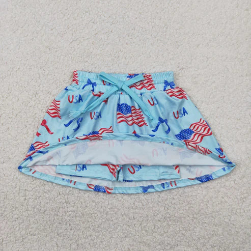 4.14  GLK0050 Baby Girls 4th Of July Flags Bows Summer Skort Skirts