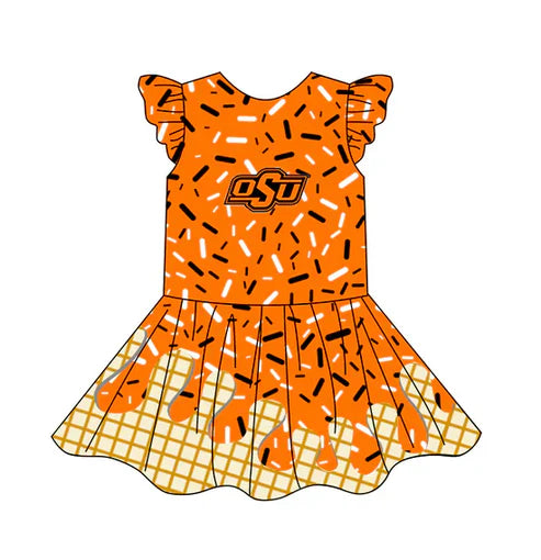 5.16 Preorder(Moq 3) Baby Girls Team Ice Cream Drips OSU Knee Length Dress