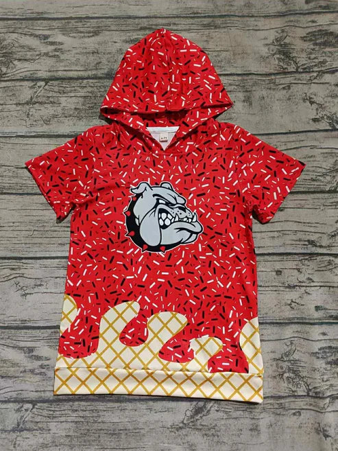 7.2 Custom Moq 3 Baby Boys Red Short Sleeves Bulldogs Drip Team Hoodies Top