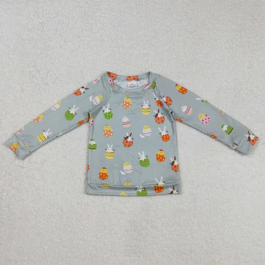 L-3.8 BT1137 Baby Boys Easter Green Rabbits Eggs Long Sleeve Raglan Tops
