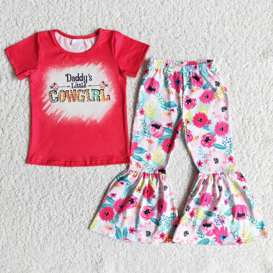 5.23 B1-26 cowgirl red short-sleeved printed flared pants