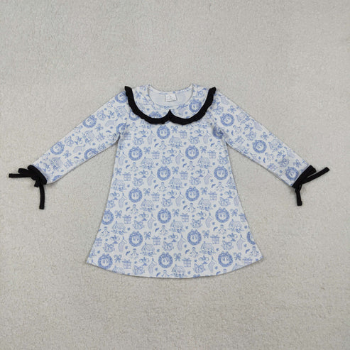11.1 GLD1346 Baby Girls Blue Snowmen Holly Christmas Knee Length Dress