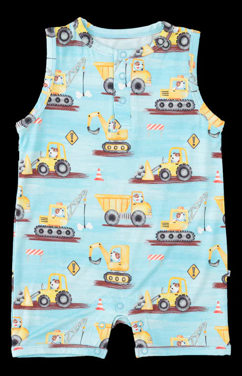 6.19 SR3085 Baby Boys Sleeveless Excavators Button Rompers Preorder