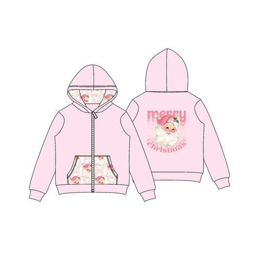 8.2 GT1143 Baby Girls Light Pink Merry Christmas Santa Pocket Zipper Hoodies Preorder