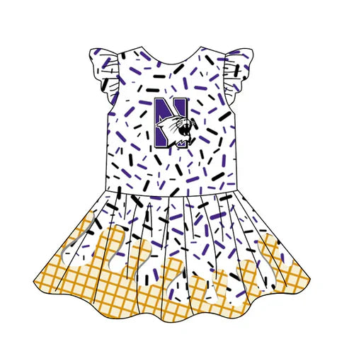 5.17 Preorder(Moq 3) Baby Girls Team Ice Cream Drips Leopard N Knee Length Dress