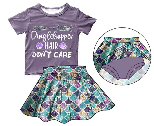 5.13 Shell scales short sleeve skirt suit for girls