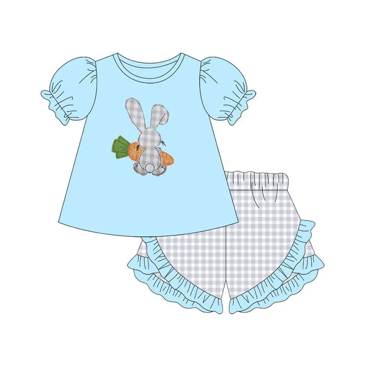 11.24 MOQ：5pcs GSSO2917 pre-order baby girl clothes rabbit print toddler girl easter summer outfit