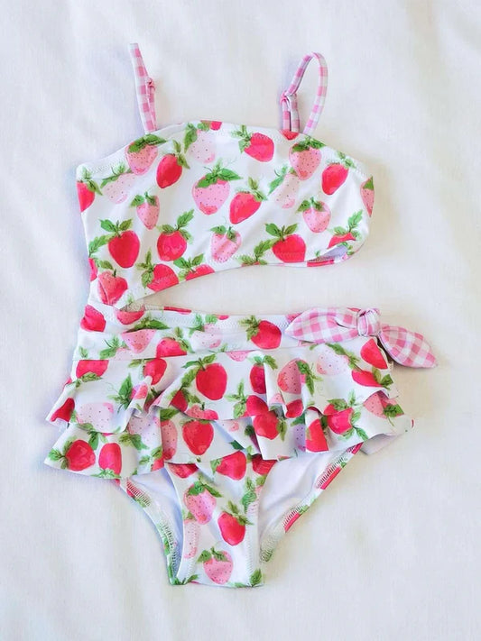 L-3.5 S0526 Baby Girls Strawberry Ruffle One Piece Swimsuits Preorder