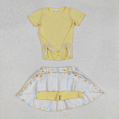 4.19 Sibling Embroidery Baby Girls Bow Top Flowers Skort Skirts Outfits
